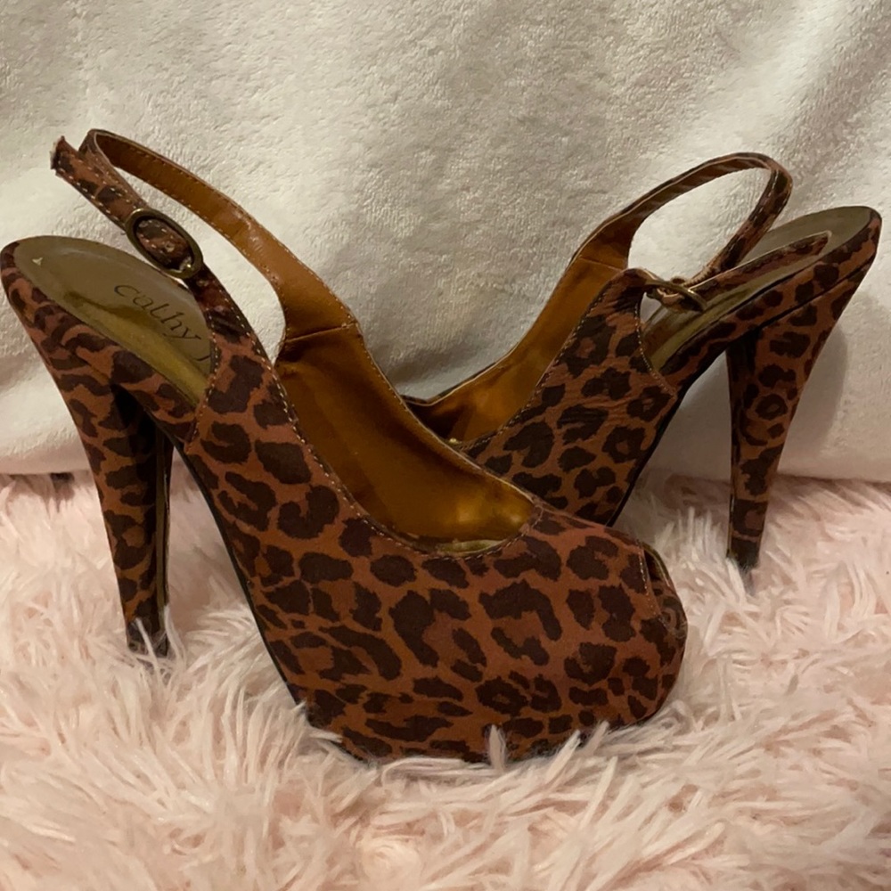Leopard peep toe heels